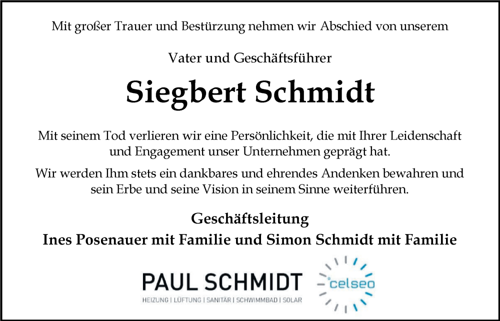  Traueranzeige für Siegbert Schmidt vom 09.09.2023 aus Nordwest-Zeitung