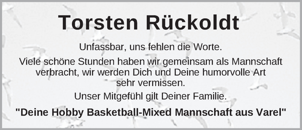  Traueranzeige für Torsten Rückoldt vom 09.09.2023 aus Nordwest-Zeitung