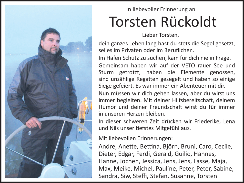  Traueranzeige für Torsten Rückoldt vom 09.09.2023 aus Nordwest-Zeitung