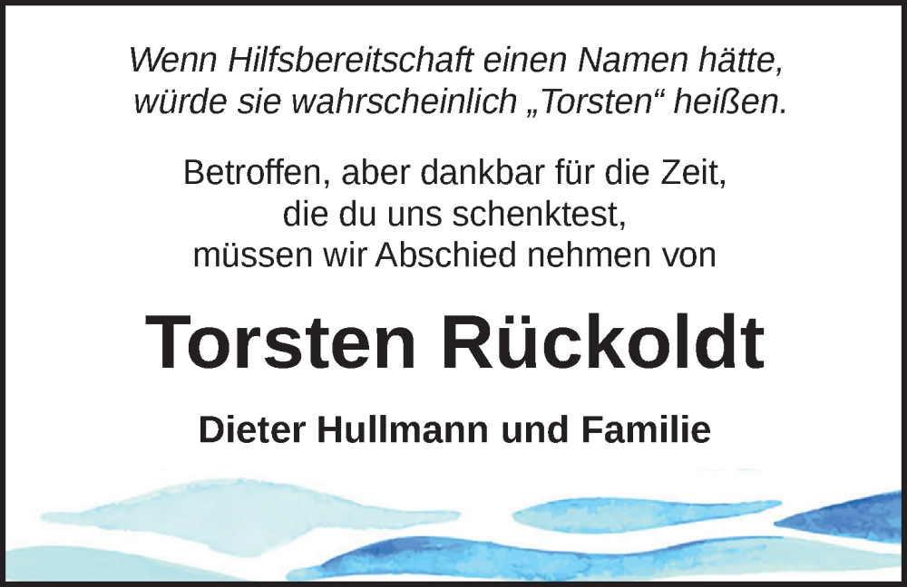  Traueranzeige für Torsten Rückoldt vom 09.09.2023 aus Nordwest-Zeitung