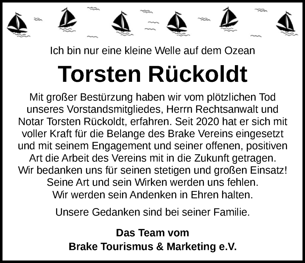  Traueranzeige für Torsten Rückoldt vom 09.09.2023 aus Nordwest-Zeitung