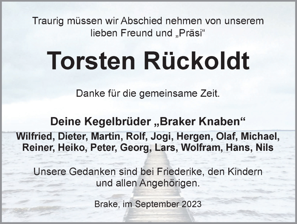  Traueranzeige für Torsten Rückoldt vom 09.09.2023 aus Nordwest-Zeitung