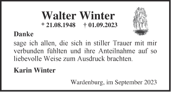 Traueranzeige von Walter Winter von Nordwest-Zeitung