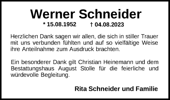Traueranzeige von Werner Schneider von Nordwest-Zeitung