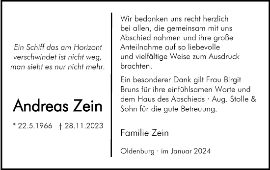 Traueranzeige von Andreas Zein von Nordwest-Zeitung
