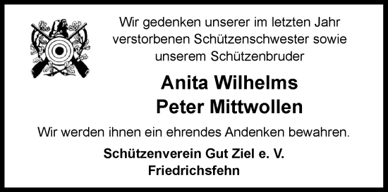 Traueranzeige von Anita Wilhelms von Nordwest-Zeitung