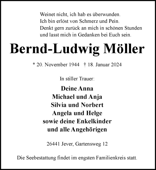 Traueranzeige von Bernd-Ludwig Möller von WZ/JW/AH
