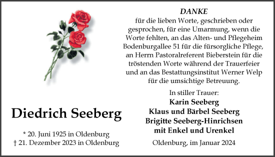 Traueranzeige von Diedrich Seeberg von Nordwest-Zeitung