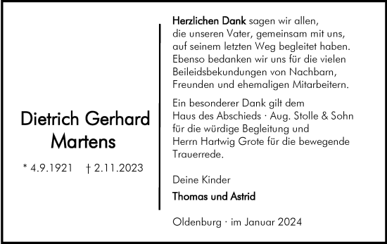 Traueranzeige von Dietrich Martens von Nordwest-Zeitung