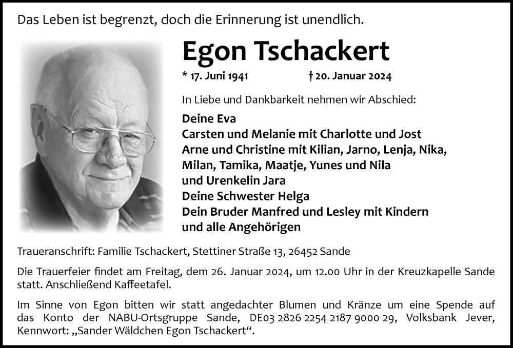  Traueranzeige für Egon Tschackert vom 24.01.2024 aus WZ/JW/AH