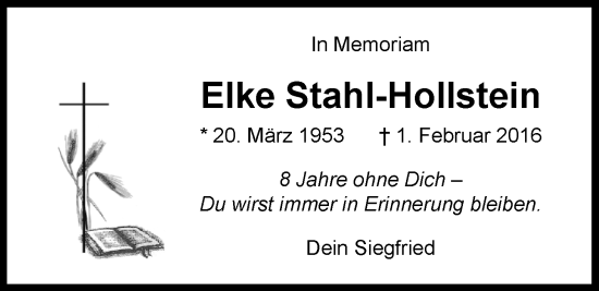 Traueranzeige von Elke Stahl-Hollstein von Nordwest-Zeitung