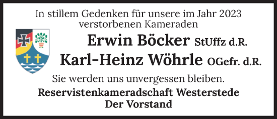 Traueranzeige von Erwin Böcker von Nordwest-Zeitung
