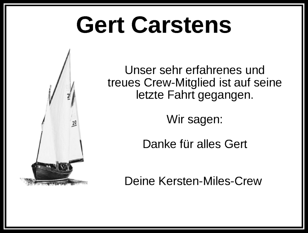  Traueranzeige für Gert Carstens vom 27.01.2024 aus Nordwest-Zeitung