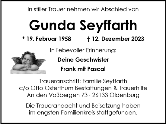 Traueranzeige von Gunda Seyffarth von Nordwest-Zeitung
