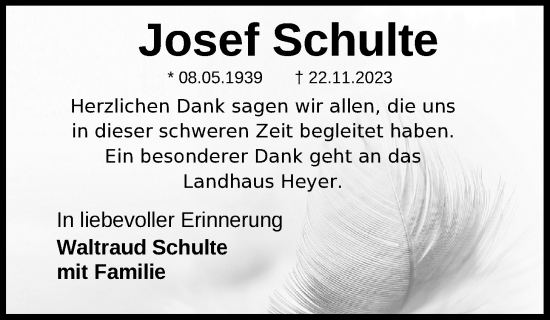 Traueranzeige von Josef Schulte von Nordwest-Zeitung
