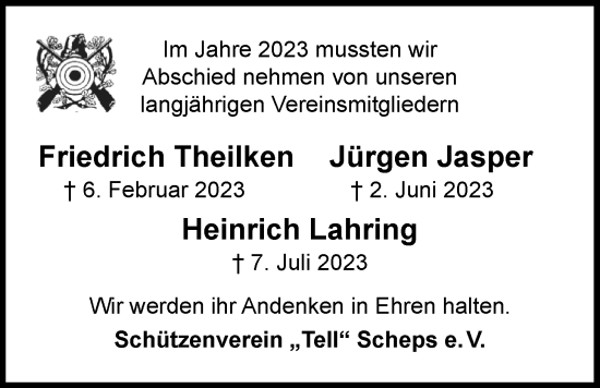 Traueranzeige von Jürgen Jasper von Nordwest-Zeitung