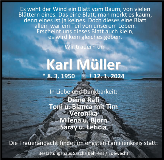 Traueranzeige von Karl Müller von Nordwest-Zeitung