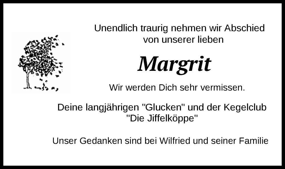  Traueranzeige für Margrit Radke vom 13.01.2024 aus Nordwest-Zeitung