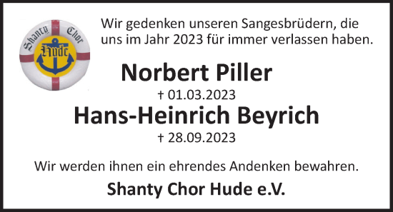 Traueranzeige von Norbert Piller von Nordwest-Zeitung