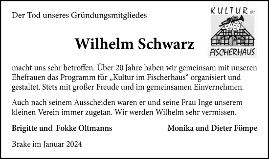 Traueranzeige von Wilhelm Schwarz von Nordwest-Zeitung