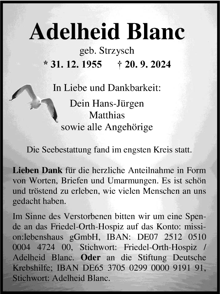  Traueranzeige für Adelheid Blanc vom 19.10.2024 aus WZ/JW/AH