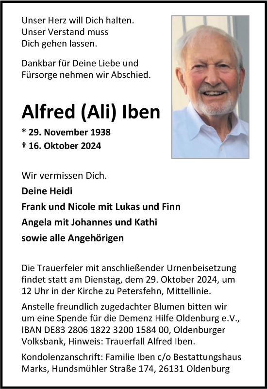 Traueranzeige von Alfred Iben von Nordwest-Zeitung