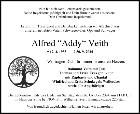 Traueranzeige von Alfred Veith von WZ/JW/AH