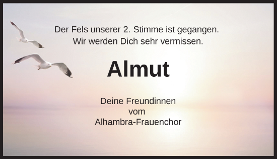 Traueranzeige von Almut Tapken von Nordwest-Zeitung