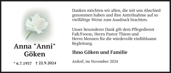 Traueranzeige von Anna Göken von WZ/JW/AH