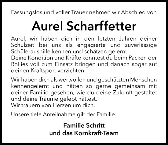 Traueranzeige von Aurel Scharffetter von Nordwest-Zeitung