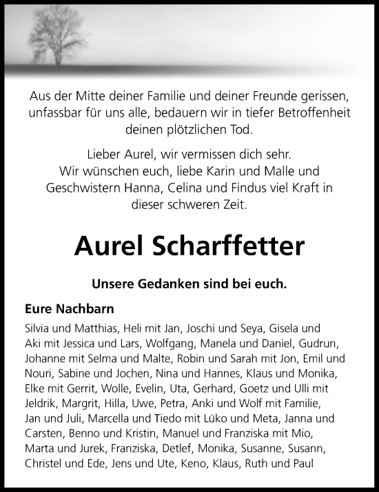 Traueranzeige von Aurel Scharffetter von Nordwest-Zeitung
