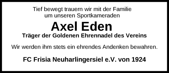 Traueranzeige von Axel Eden von WZ/JW/AH