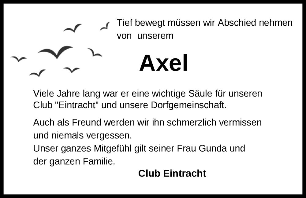  Traueranzeige für Axel Eden vom 23.10.2024 aus WZ/JW/AH