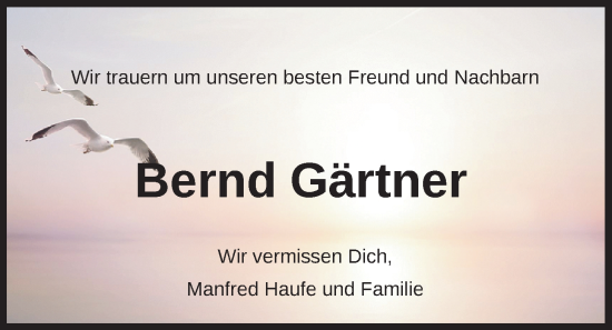 Traueranzeige von Bernd Gärtner von WZ/JW/AH