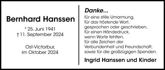 Traueranzeige von Bernhard Hanssen von Emder Zeitung