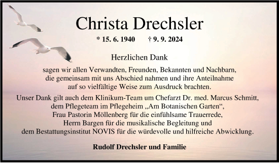 Traueranzeige von Christa Drechsler von WZ/JW/AH