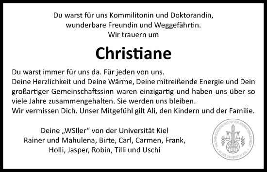 Traueranzeige von Christiane Wandscher von Nordwest-Zeitung