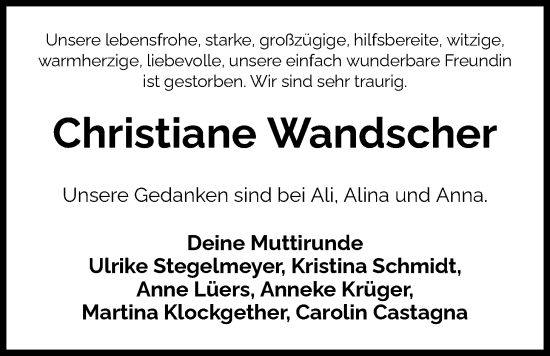 Traueranzeige von Christiane Wandscher von Nordwest-Zeitung