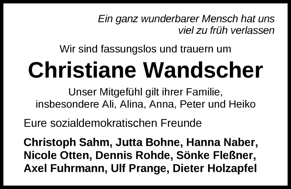  Traueranzeige für Christiane Wandscher vom 26.10.2024 aus Nordwest-Zeitung