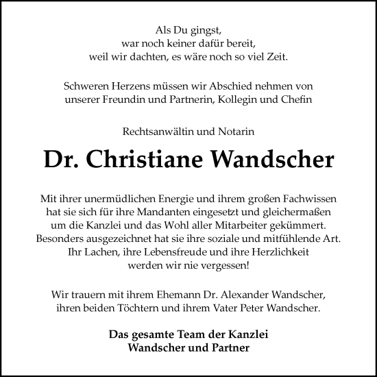 Traueranzeige von Christiane Wandscher von Nordwest-Zeitung