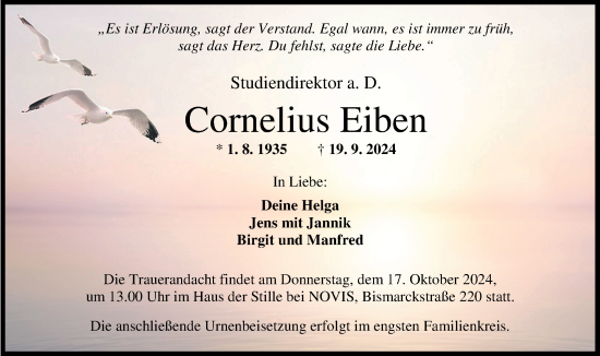 Traueranzeige von Cornelius Eiben von WZ/JW/AH