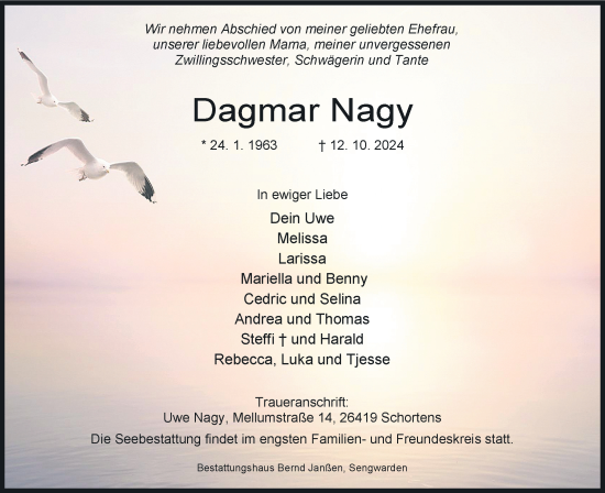 Traueranzeige von Dagmar Nagy von WZ/JW/AH