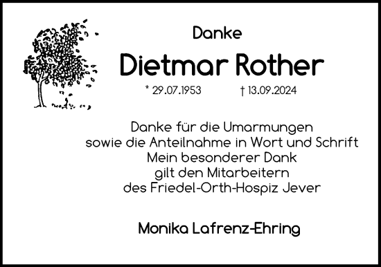 Traueranzeige von Dietmar Rother von WZ/JW/AH