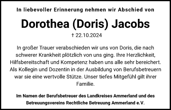 Traueranzeige von Doris Jacobs von Nordwest-Zeitung