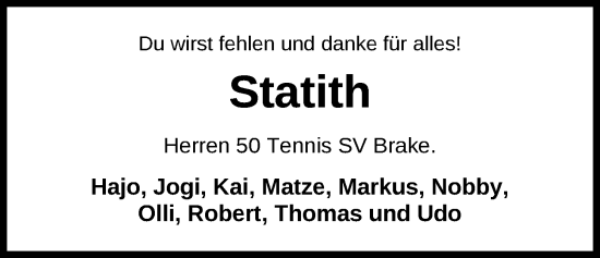 Traueranzeige von Efstathios Dimou von Nordwest-Zeitung