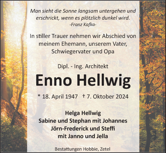 Traueranzeige von Enno Hellwig von Nordwest-Zeitung