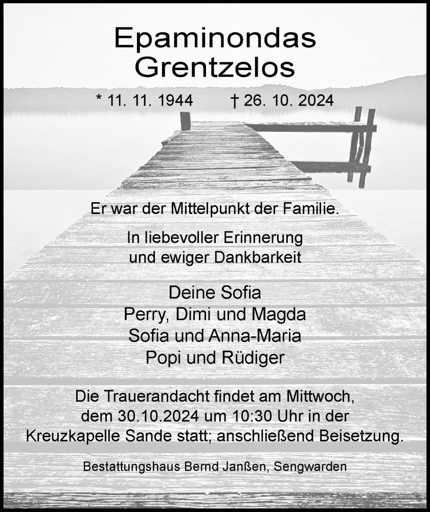  Traueranzeige für Epaminondas Grentzelos vom 29.10.2024 aus WZ/JW/AH