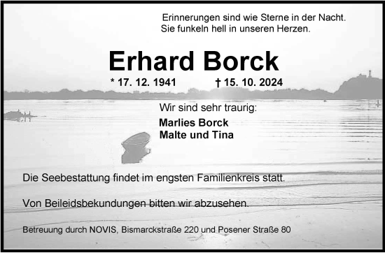 Traueranzeige von Erhard Borck von WZ/JW/AH