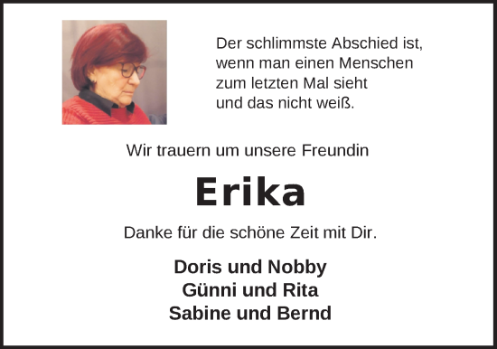 Traueranzeige von Erika Lach von WZ/JW/AH