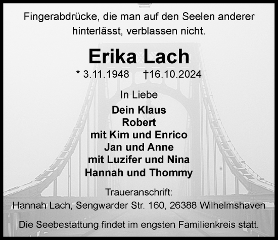 Traueranzeige von Erika Lach von WZ/JW/AH